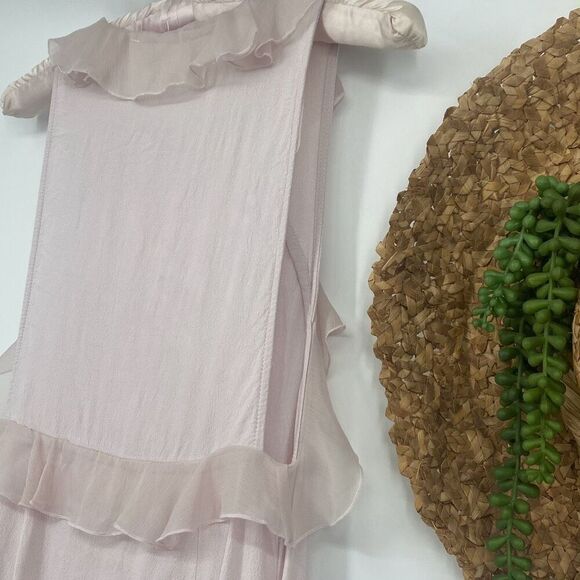 Free People Pretty Chiffon Ruffle Mini Dress Shift Pockets Sleeveless Pink 2 - Picture 9 of 14